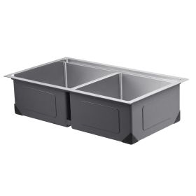 VEVOR 33 inch Kitchen Sink Workstation, 304 Stainless Steel Undermount Sink, Drop-In Double Bowl Farmhouse Basin with Ledge & Multiple Accessorie