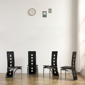 4pcs long backrest square hollow decoration PU leather dining chair round tube black cushion electroplating chair leg N201(Replace encoding130291
