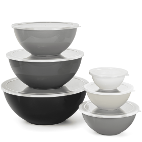 Bowls with Lids Set, 12 Piece Plastic Mixing Bowls Set, Nesting Mixing Bowl for Space Saving Storage, Ideal for Cooking, Baking, Food Prep (Gray)
